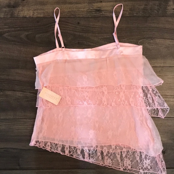 PINK LACE LAYERED TANK WITH SILK DETAIL - Picture 3 of 3